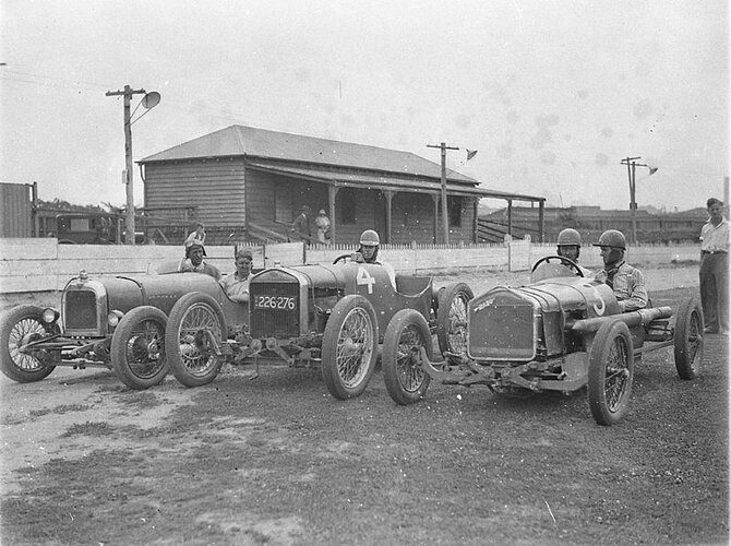 (registration no. 226-276) is the Fronty Ford Special of Charlie Spurgeon and no.3 is the Rajo Ford Special of Don Shorten, taken for Cinesound, Wentworth Autodrome, Nov 1933.jpg