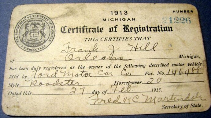 1913 Michigan Certificate Of Registration.JPG