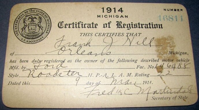 1914 Michigan Certificate Of Registration.JPG