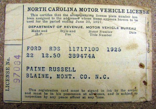 north carolina vehicle lic. 1925.JPG